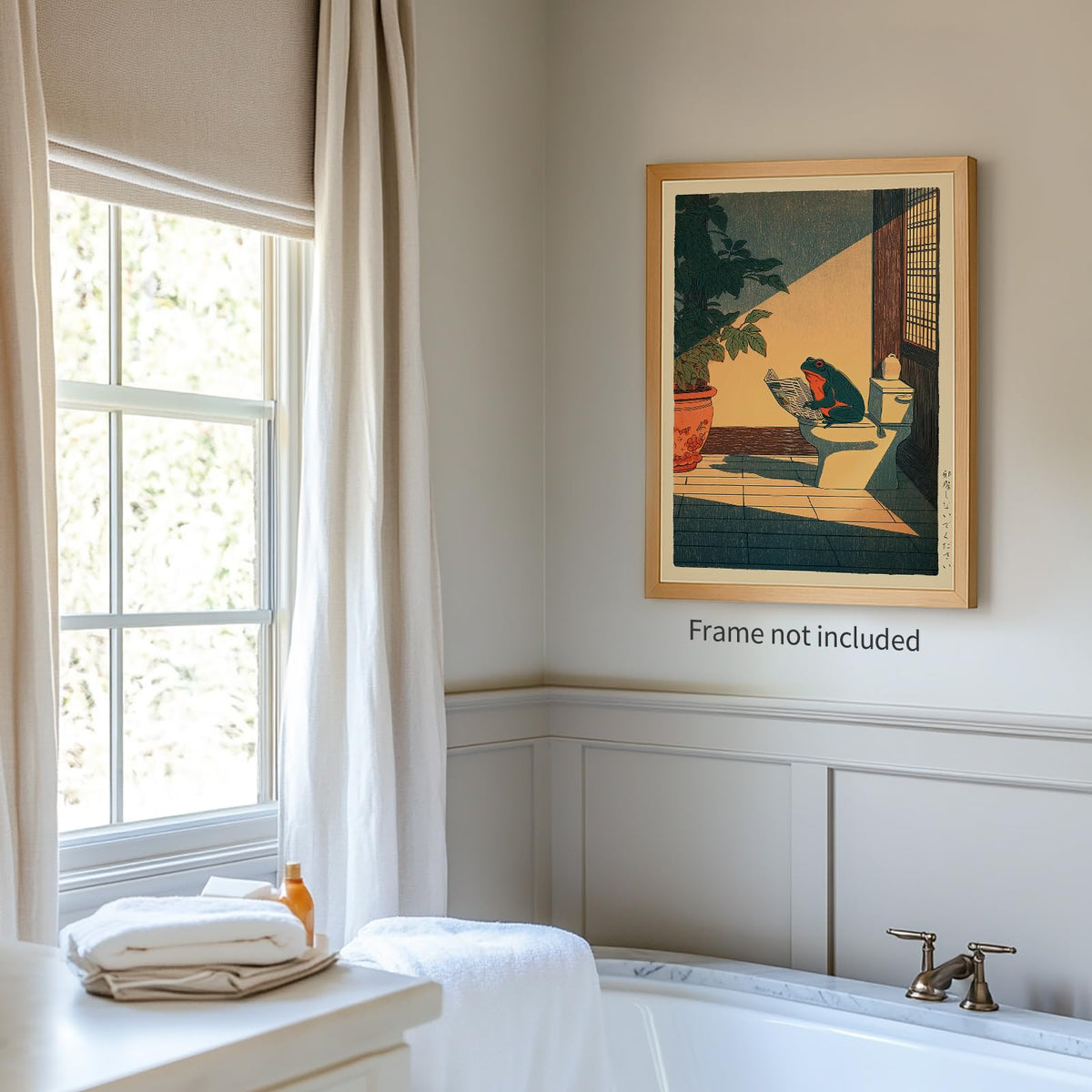 Japanese Frog Wall Art Cute Animal Canvas Print Funny Frog On The Toilet Reading Newspaper Posters Vintage Japan Painting Wall Decor 8x10in Unframed for Oriental Asia Bathroom Restroom (Unframed / Japanese Frog / 10"L x 8"W)