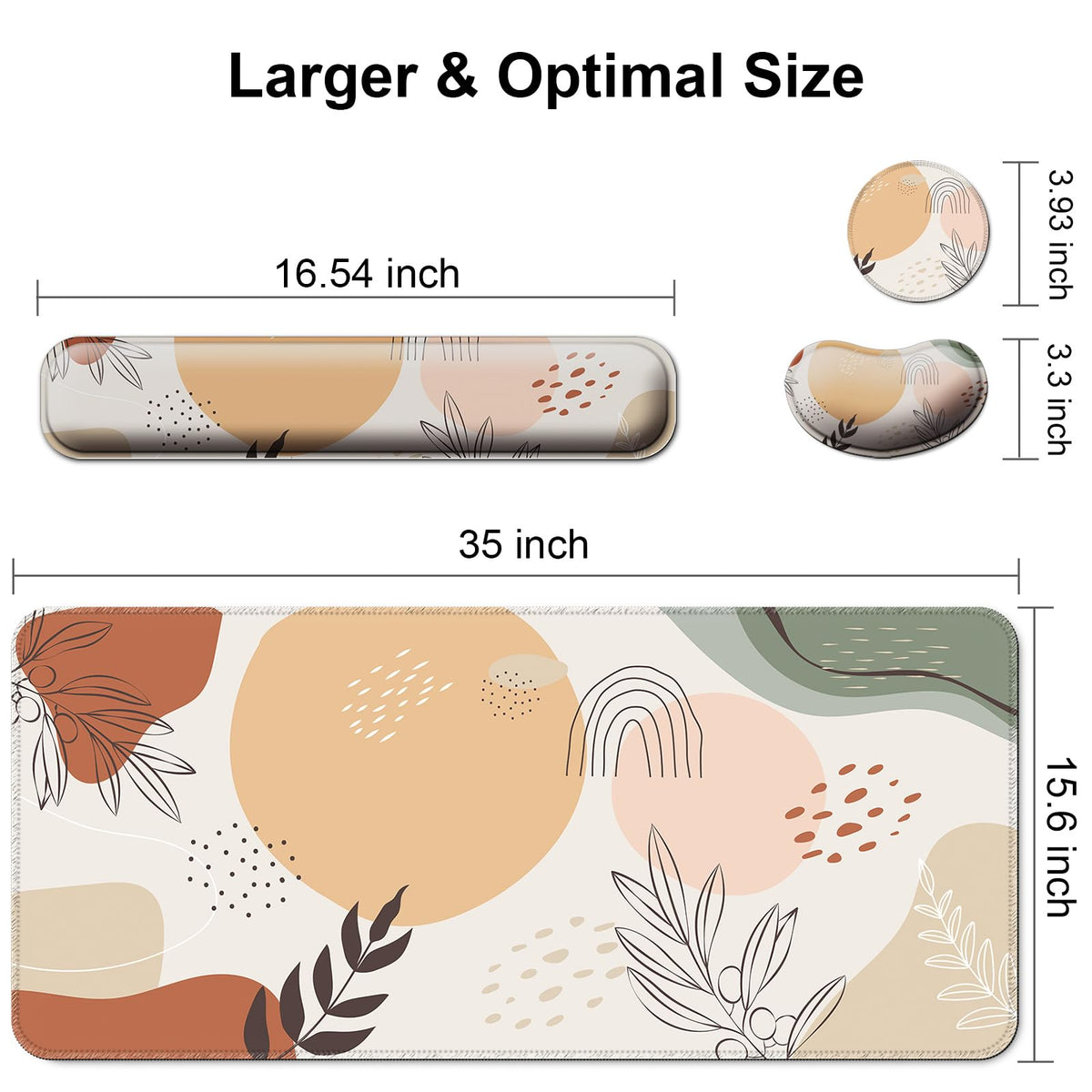 4 in 1 Mouse Pad and Keyboard Wrist Rest (B6-boho Leaves)