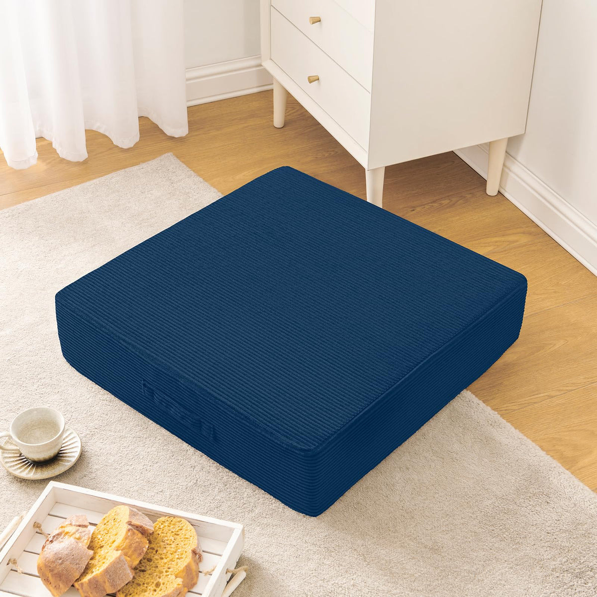 Solid Square Floor Pillows for Adults Kids (Navy Blue / 2 Pack (22"x22"))