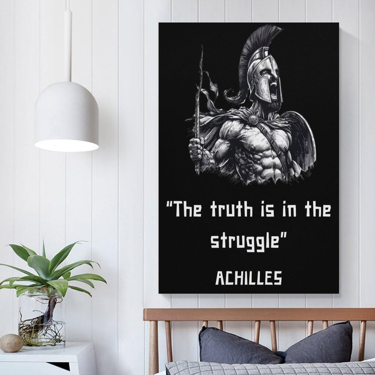 Achilles Truth In Struggle Spartan Warrior Canvas Printing Wall Art Prints Wall Decor Posters Black White Greek Mythology Motivational Gym Office Bedroom Living Room Decor 16x24inch (style-42 / 16x24inch(40x60cm) Unframe)