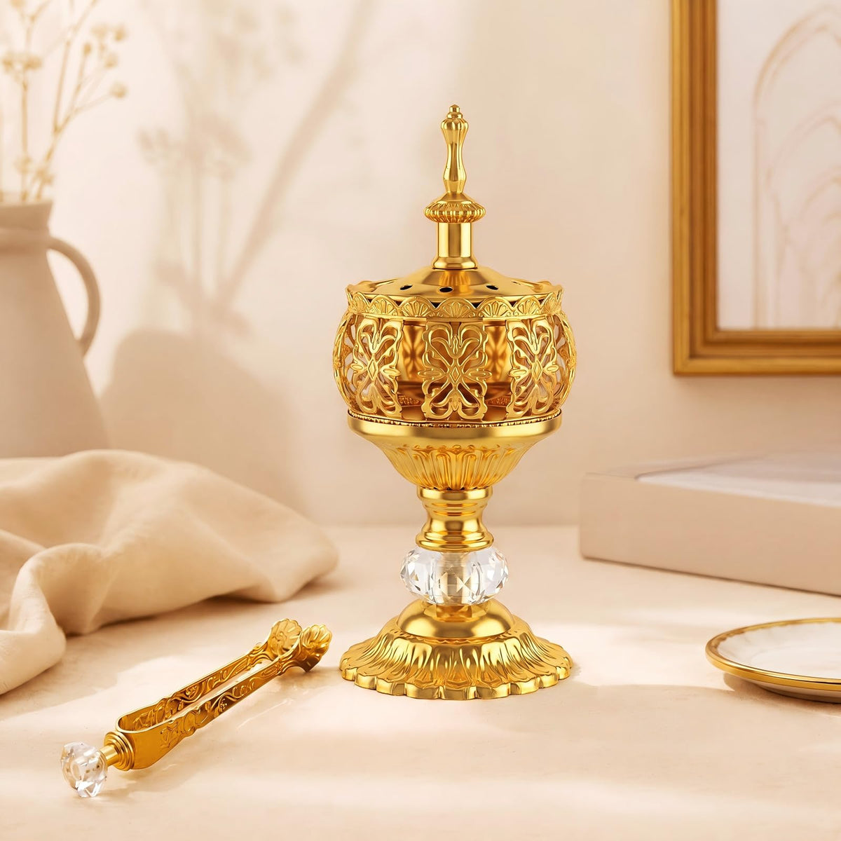 2 Sets Incense Burner with Tong (Gold / Elegant)