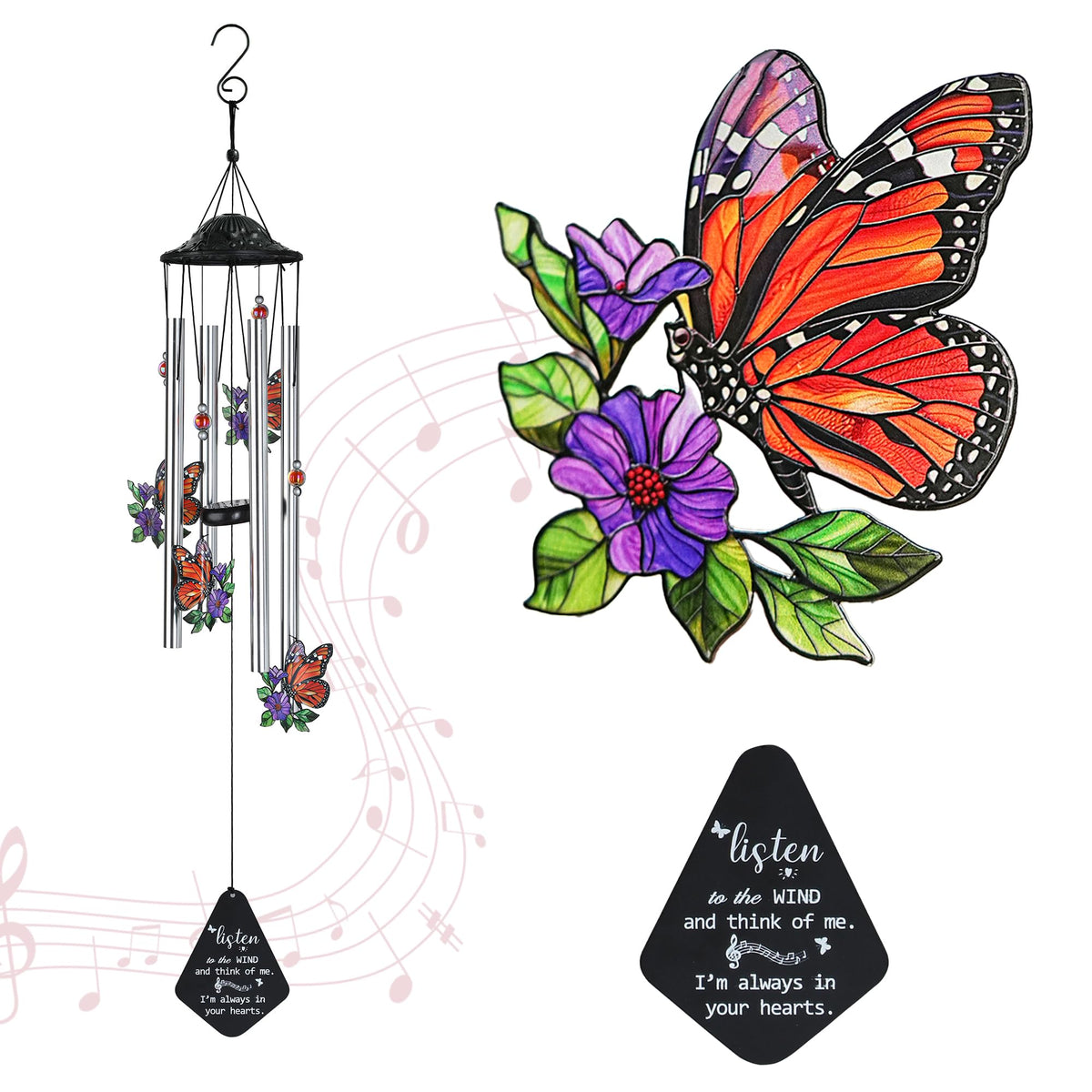 Butterfly Memorial Wind Chime (Autumn Garden – Butterfly – 34 Inch)