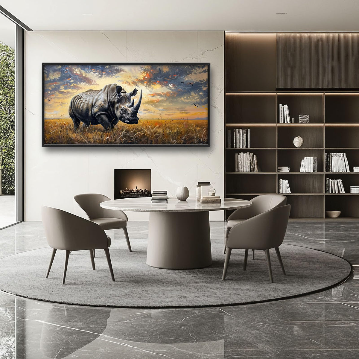 Rhino Large Wall Art Rustic Cool Wild Animal Rhinoceros Pictures Sunset Field Landscape Wall Decor Canvas Print Painting Artwork for Bathroom Living Room Bedroom 60L x 30W (Rhino / 60"L x 30"W)