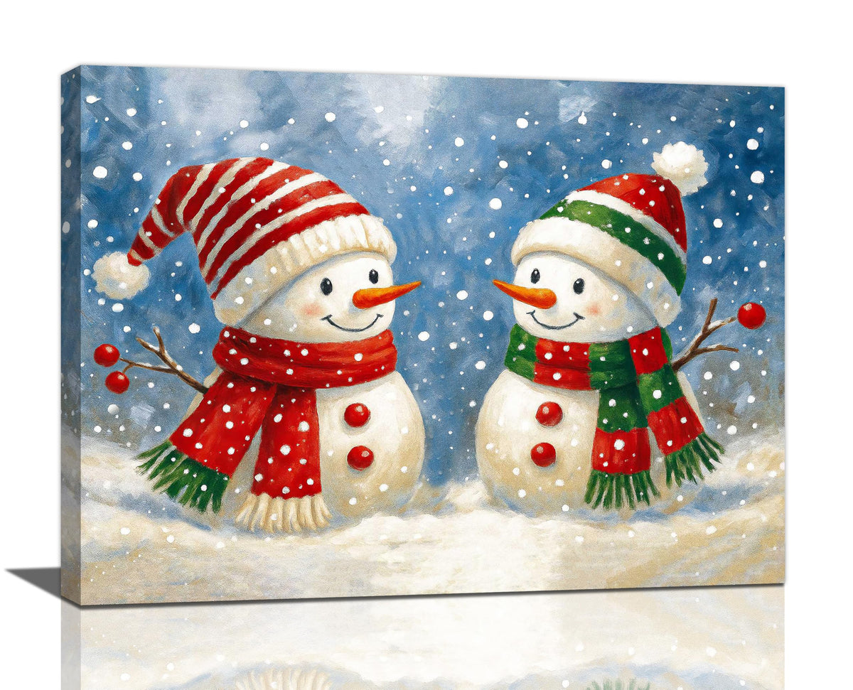 Christmas Snowman Wall Art Winter Holidays Canvas Wall Decor Pictures Paintings Prints Artwork Framed Decorations For Bathroom Bedroom Living Room Office Gifts 16" x 12" (Snowman / 16"L x 12"W)