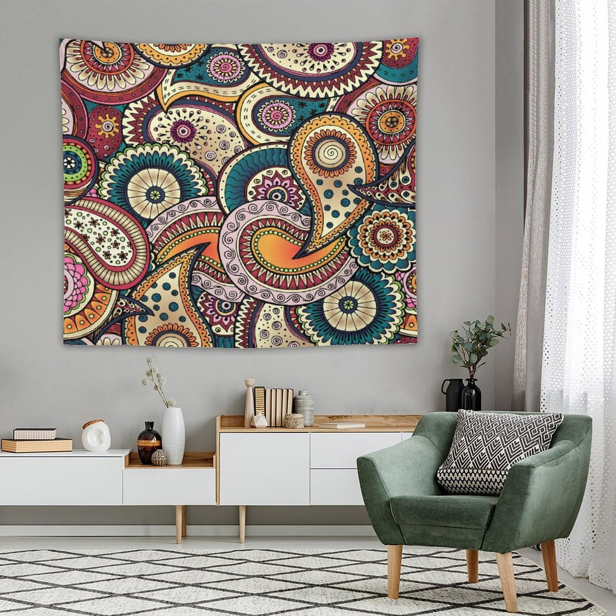 Indian Boho Tapestry Wall Hanging Mandala Design Colorful Bohemian Floral Paisley Tapestries Home Decor for Living Room Bedroom Apartment Farmhouse Dorm 50"x60" (50"L x 60"W / Mandala-24)