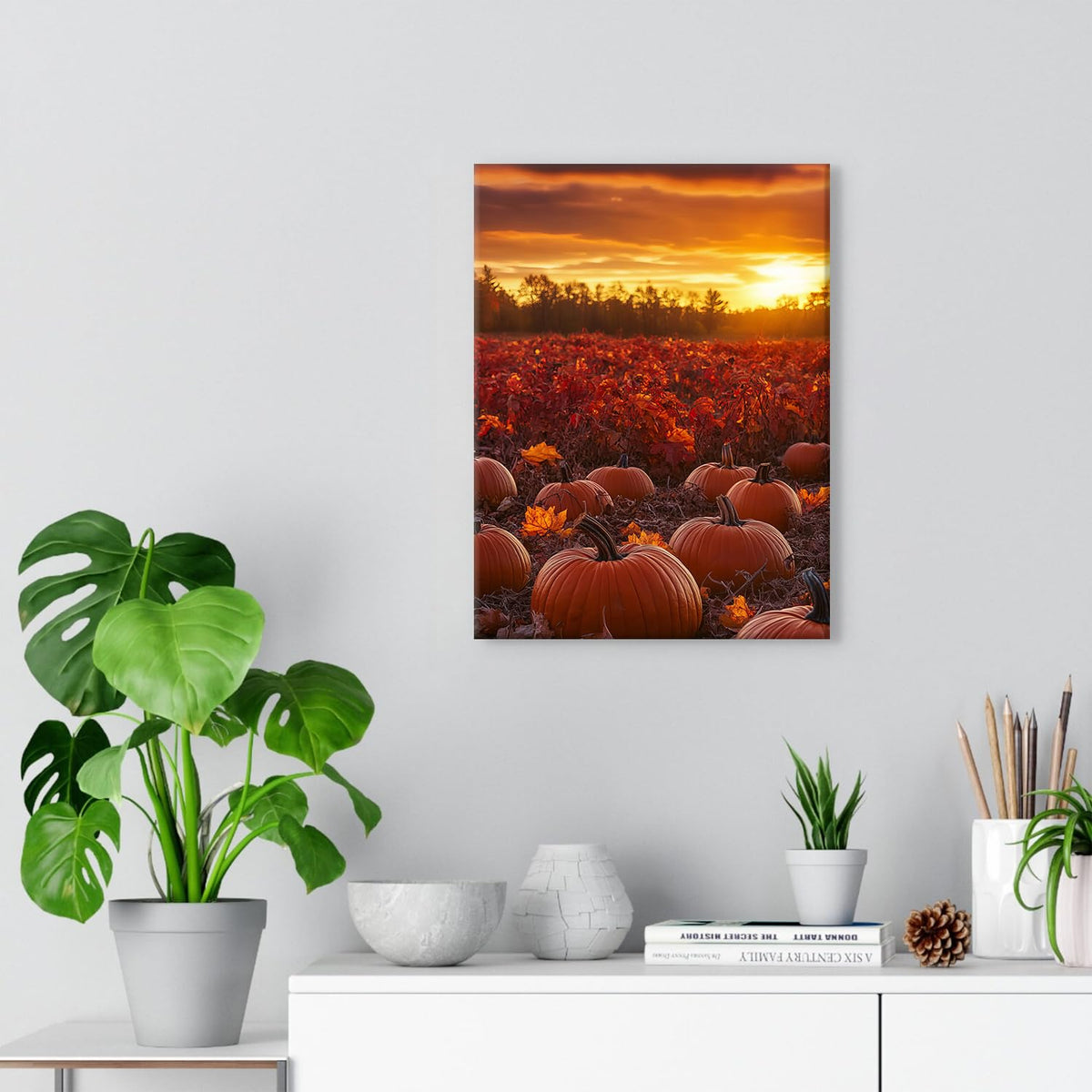Pumpkin Field Landscape Wall Art Nature Sunrise Pictures Wall Decor Vintage Country Autumn Painting Canvas Prints Orange Maple Leaf Scenery Poster Modern Artwork for Living Room Home Decoration 12x16" (12"L x 16"W / Fall04)