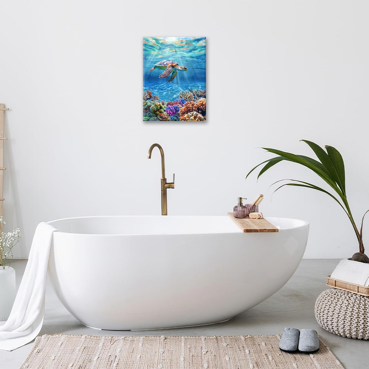 Sea Turtle Canvas Wall Art Coastal Ocean Painting Framed ArtWork 20"x24" (Sea Turtle / 24"L x 20"W)