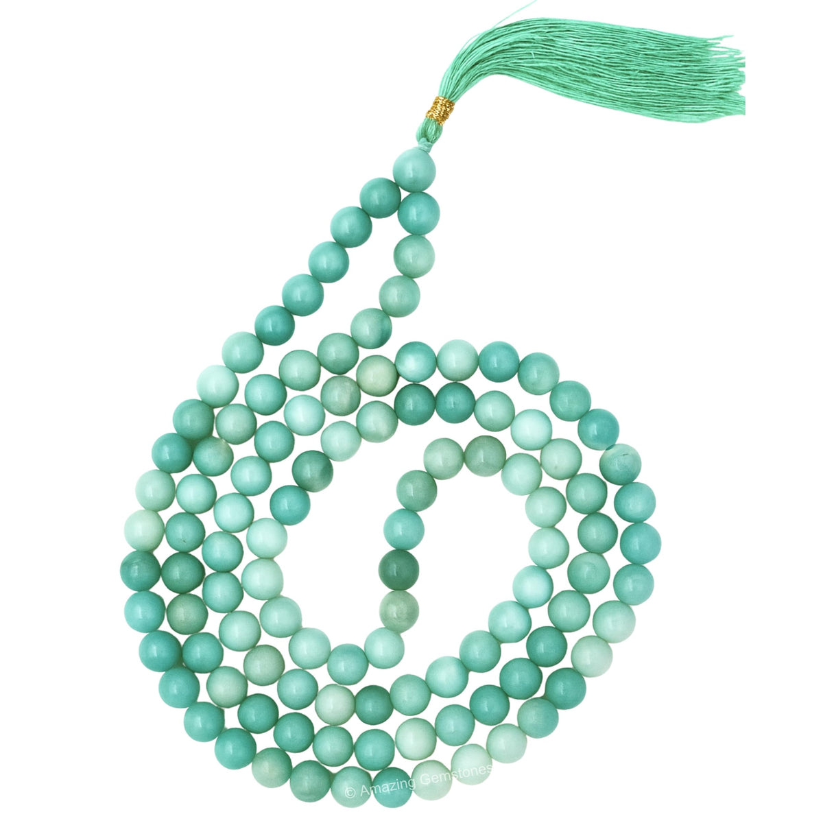Amazonite Buddhist Prayer Beads Japa Mala with 108 Meditation Beads (Without Knots / Amazonite)