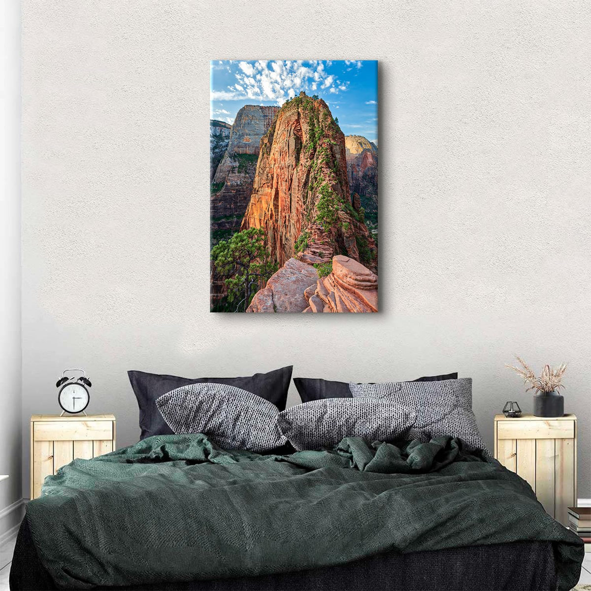 Mountain Wall Art Zion Canyon Wall Decor Zion National Park Posters Nature Forest Pictures Utah Angels Landing Landscape Painting Modern Artwork for Bathroom Bedroom Home Decoration 32x48" (48"L x 32"W / Zion Canyon)