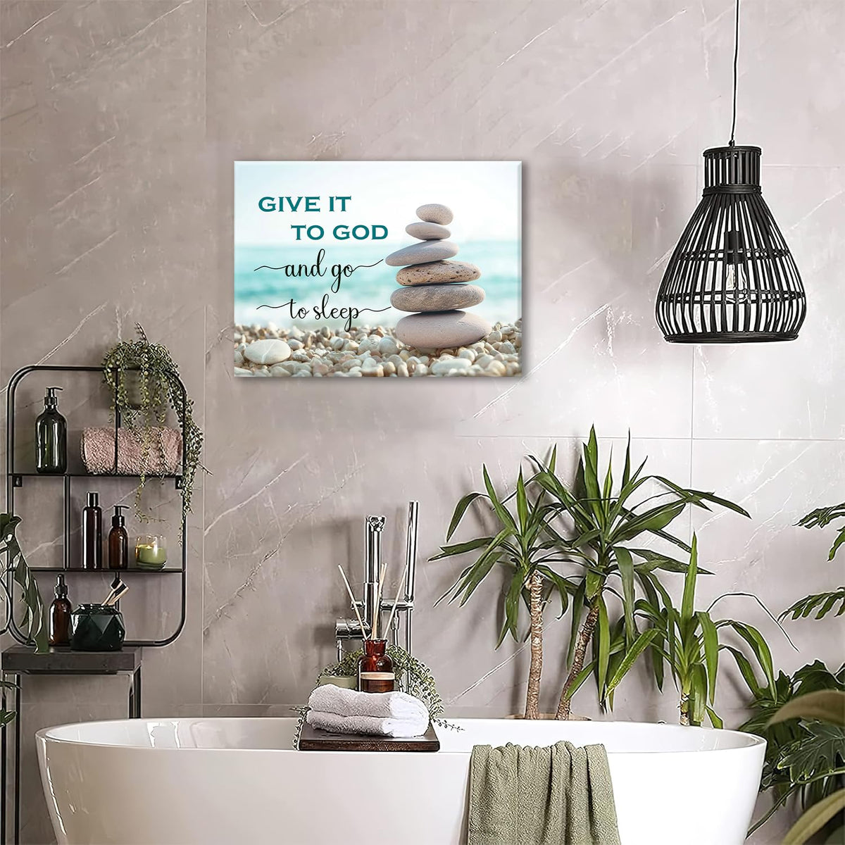 Give It to God and Go to Sleep Sign Canvas Wall Art Framed ArtWork 12"x16" (Stone-Give It to God and Go to Sleep Sign / 16"L x 12"W)