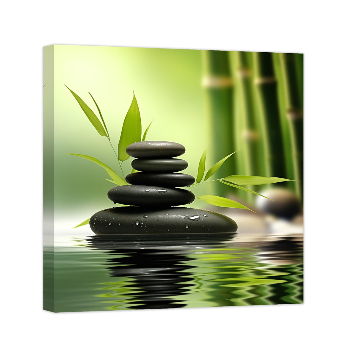 Green Zen Wall Art Stone Spa Pictures Bamboo Zen Bathroom Canvas Calming Meditation Print Relaxing Spiritual Yoga Room Office Decor Framed (B / 24.00"x24.00")