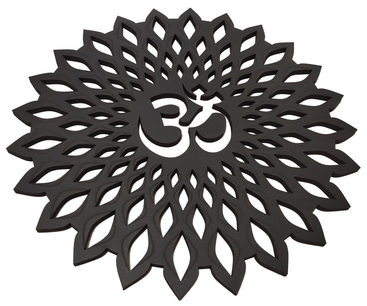 Black Om Round Decorative Wall Art Mdf Wooden Om Chakra For Temple (Marking OM-Black / 10"L x 10"W)