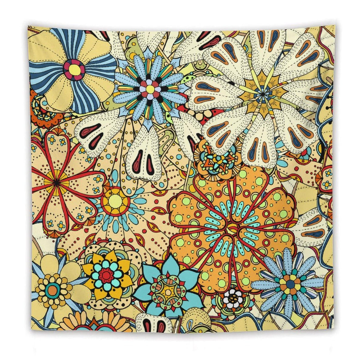 Boho Floral Tapestry Wall Hanging Vintage Colorful Flowers Bohemian Print Mandala Tapestries Home Decor for Living Room Bedroom Apartment Farmhouse Dorm 60"x60" (60"L x 60"W / Mandala-34)