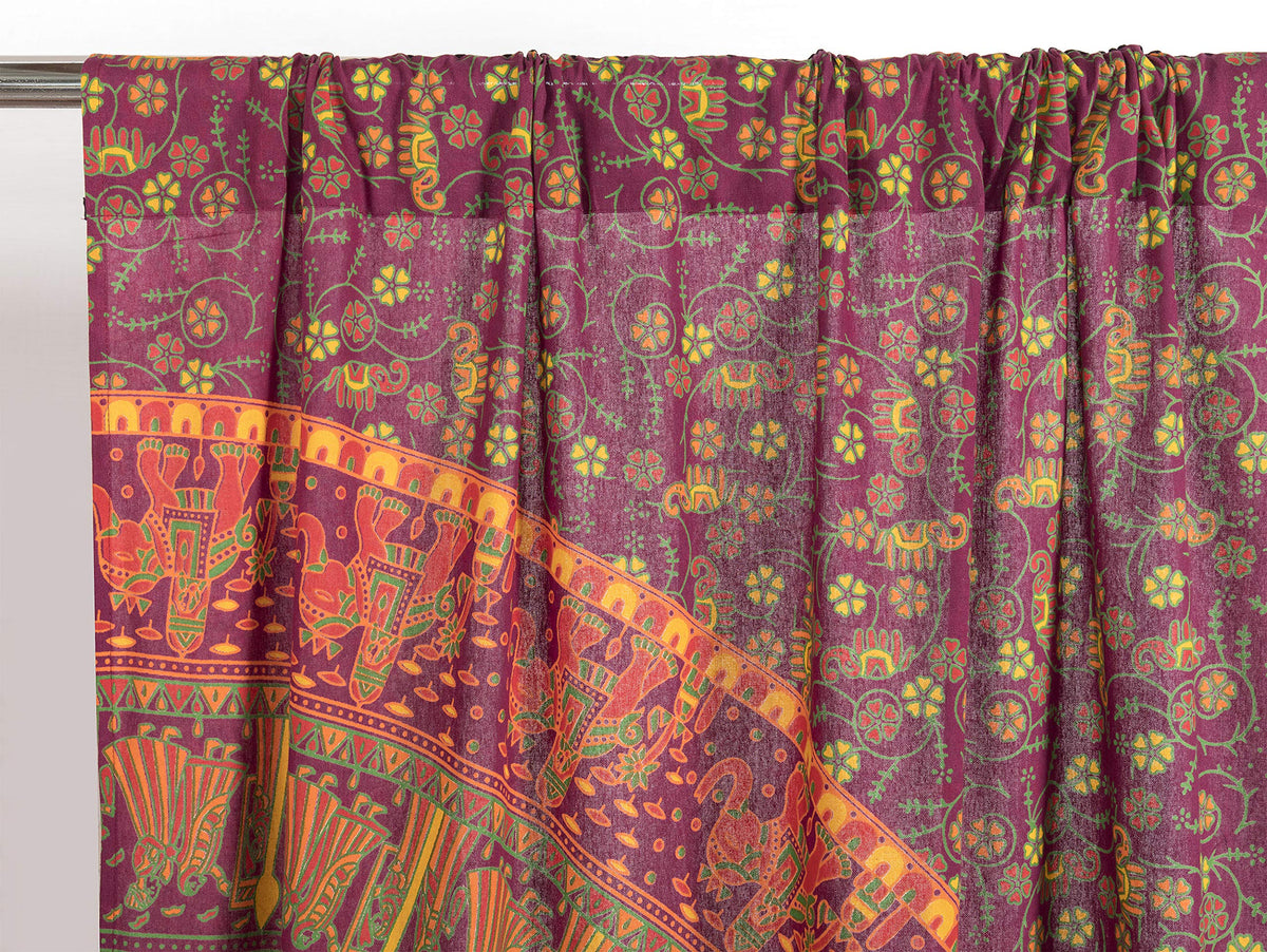 Indian Hippie Bohemian Beautiful Elephant Maroon Color Mandala Curtain Panels (38"W x 83"L (Pack of 2) / Maroon)