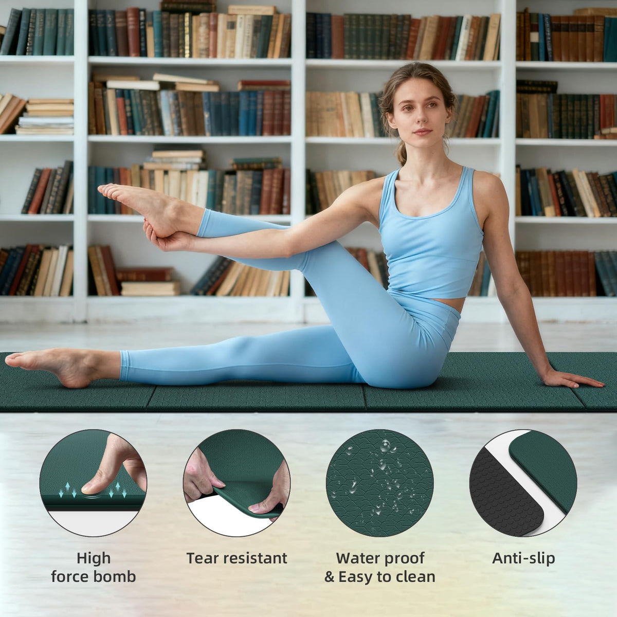 Foldable TPE Yoga Mat Thick 10mm (green)