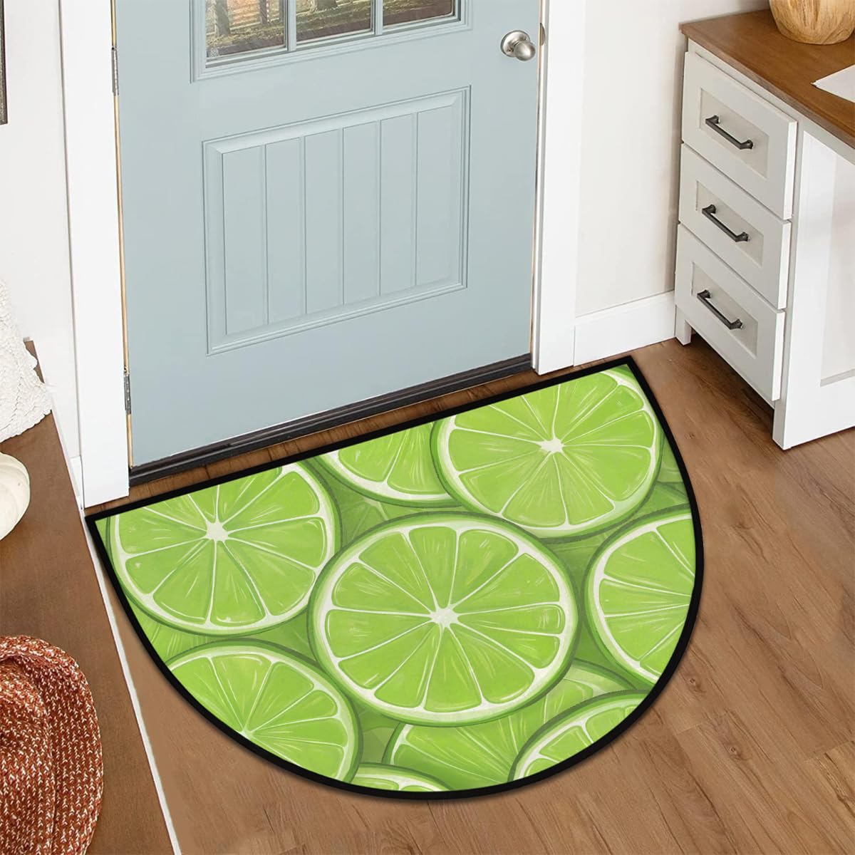 Half Round Door Mat Summer Green Lime Slices Welcome Mats Non (36 inch x 24 inch (Semicircular) / Summer Green Lime Slices)