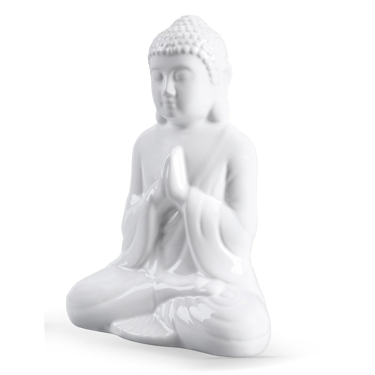Ceramic Praying Buddha Figurine (White / Medium)