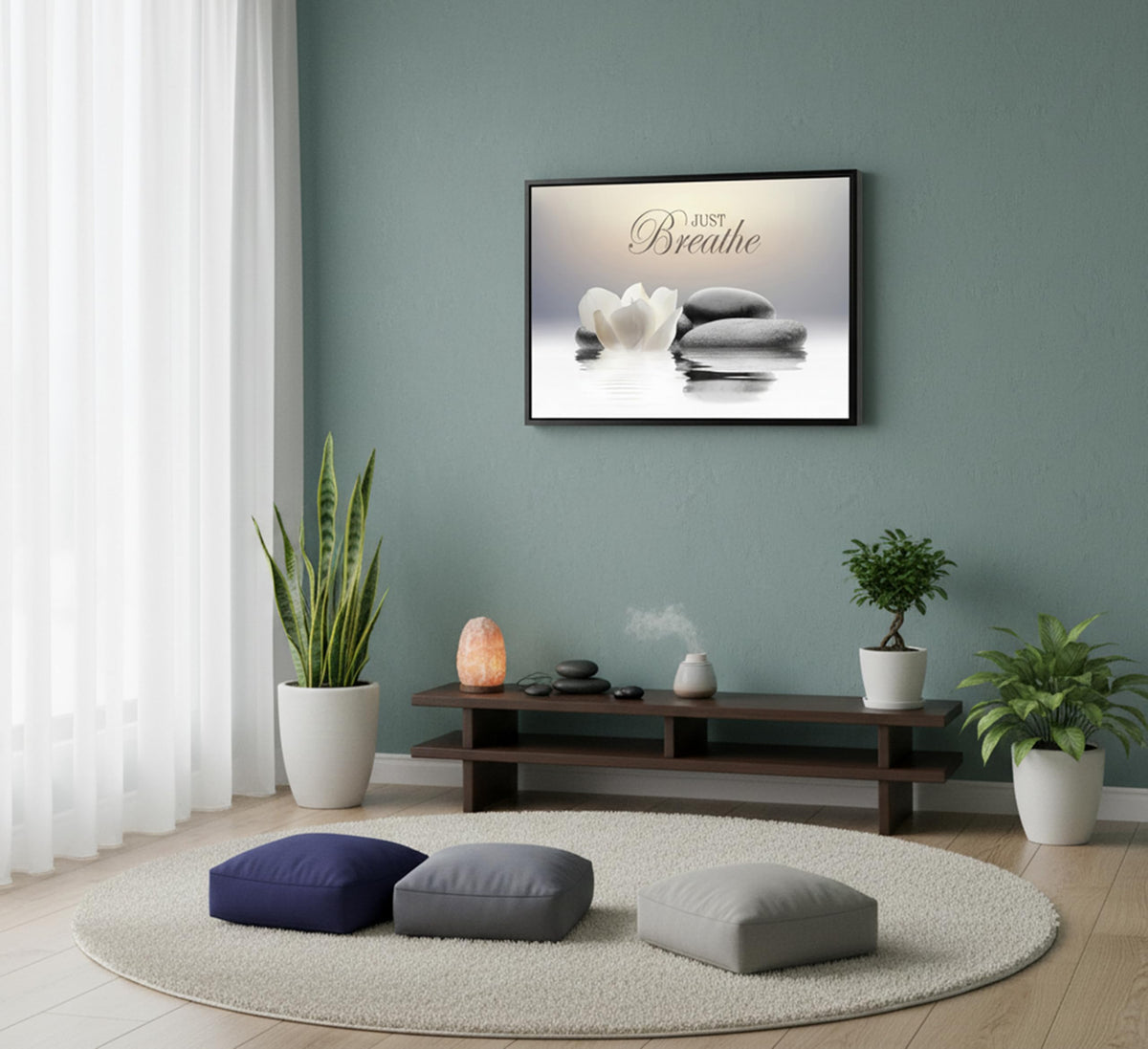 Framed Zen White Lotus Wall Art (Horizontal Zen / 36"L x 24"W)