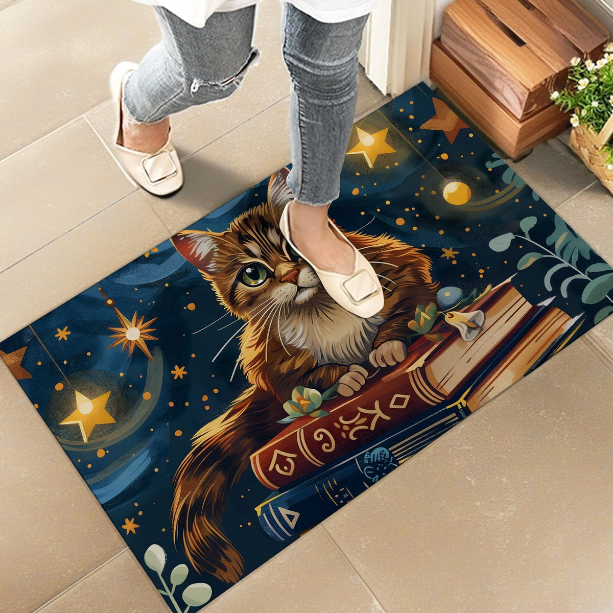 Enchanted Cat and Book Indoor Door Mat (Cat)
