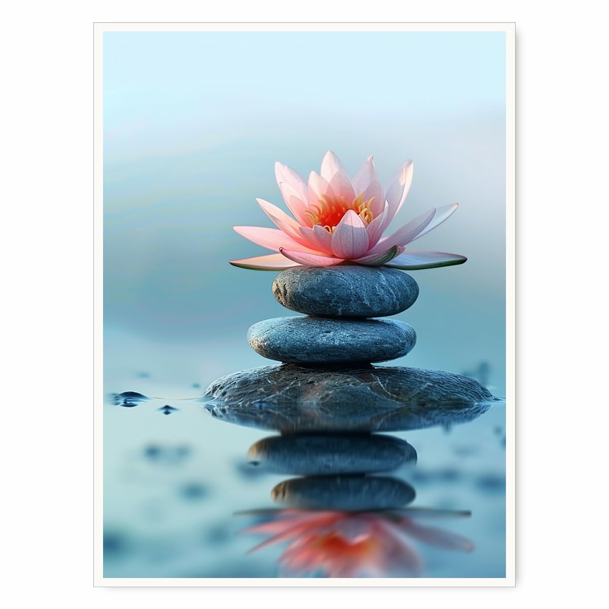 Zen Lotus Flower and Stones Wall Art (Unframed-8 / 24"L x 36"W)