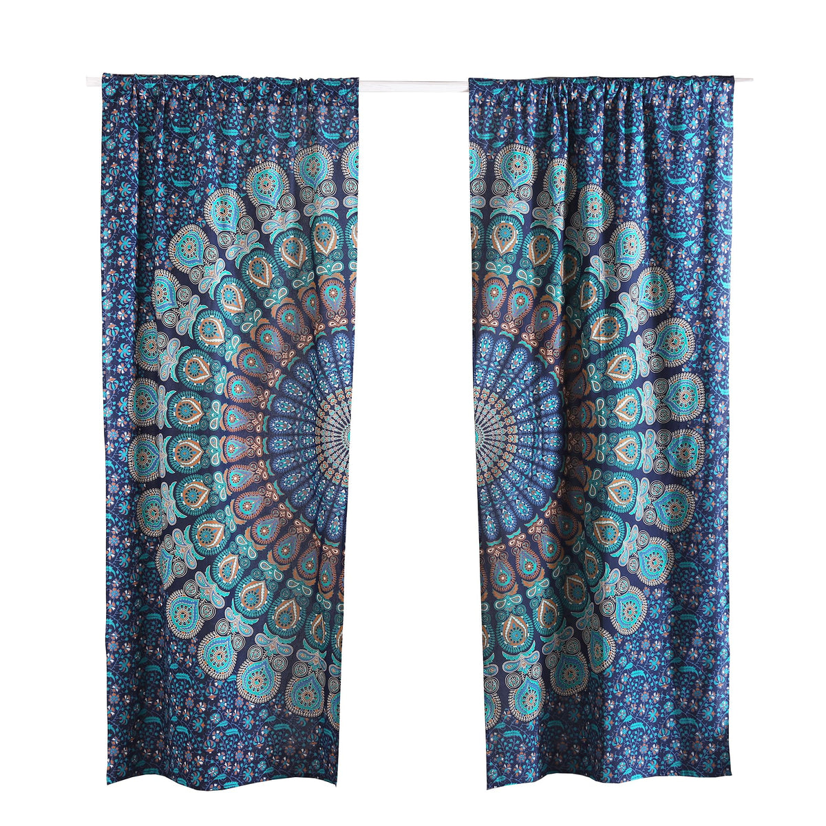 Blue Hippie Mandala Curtains 100 Inch Length for Living Room Bedroom 2 Panels Set Light Filtering Semi Sheer Window Curtains 84 Inch Width Boho Farmhouse Drapes W84xL100 Turquoise (Tarquiose / 84"W x 100"L (Pack of 1))