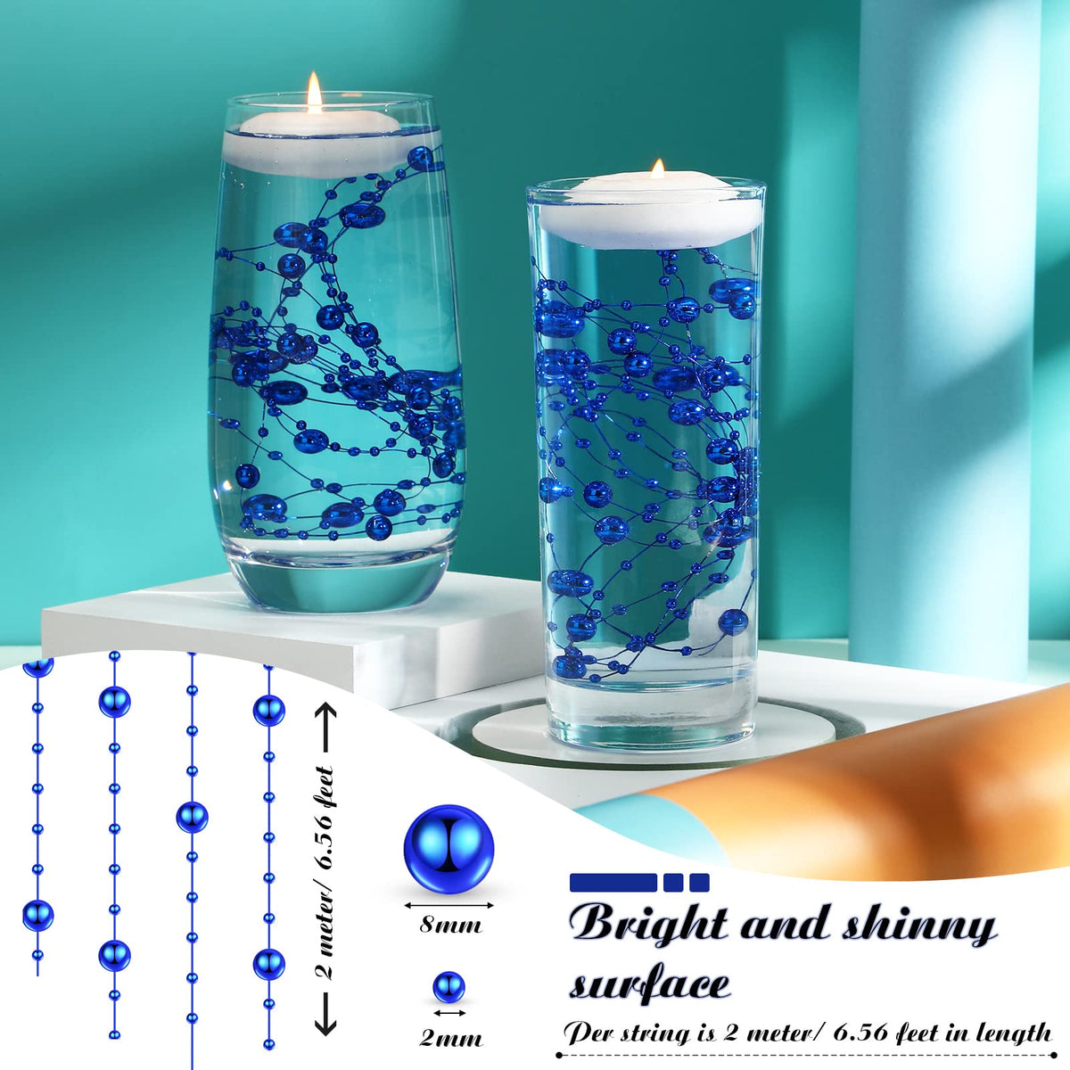 157 Feet 24 Strings Pearl String for Vases Floating Candles (Royal Blue)