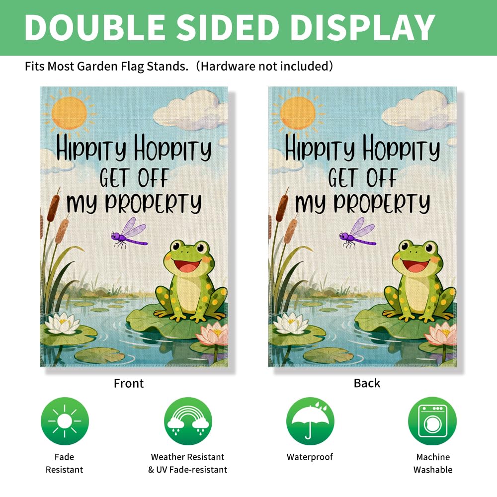 Hippity Hoppity Get Off My Property Frog Garden Flag 12x18 (Beige106)