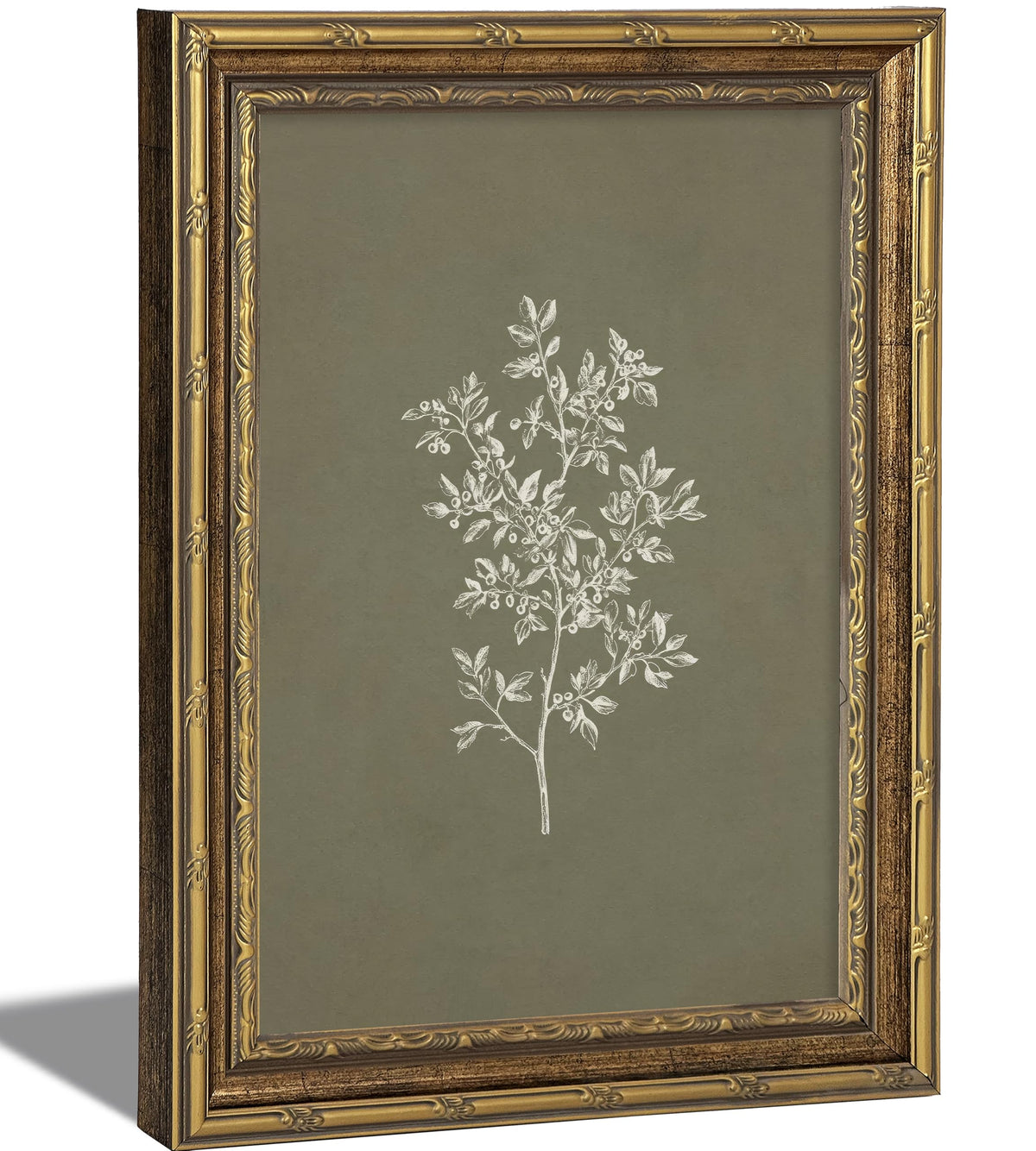 Vintage Framed Olive Branch Wall Art (olives / 24"L x 16"W)