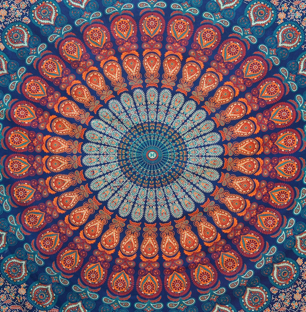 Hippie Mandala Bohemian Psychedelic Intricate Floral Design Indian Bedspread Magical Thinking Tapestry 84x90 Inches (90"L x 84"W / Multicolor)