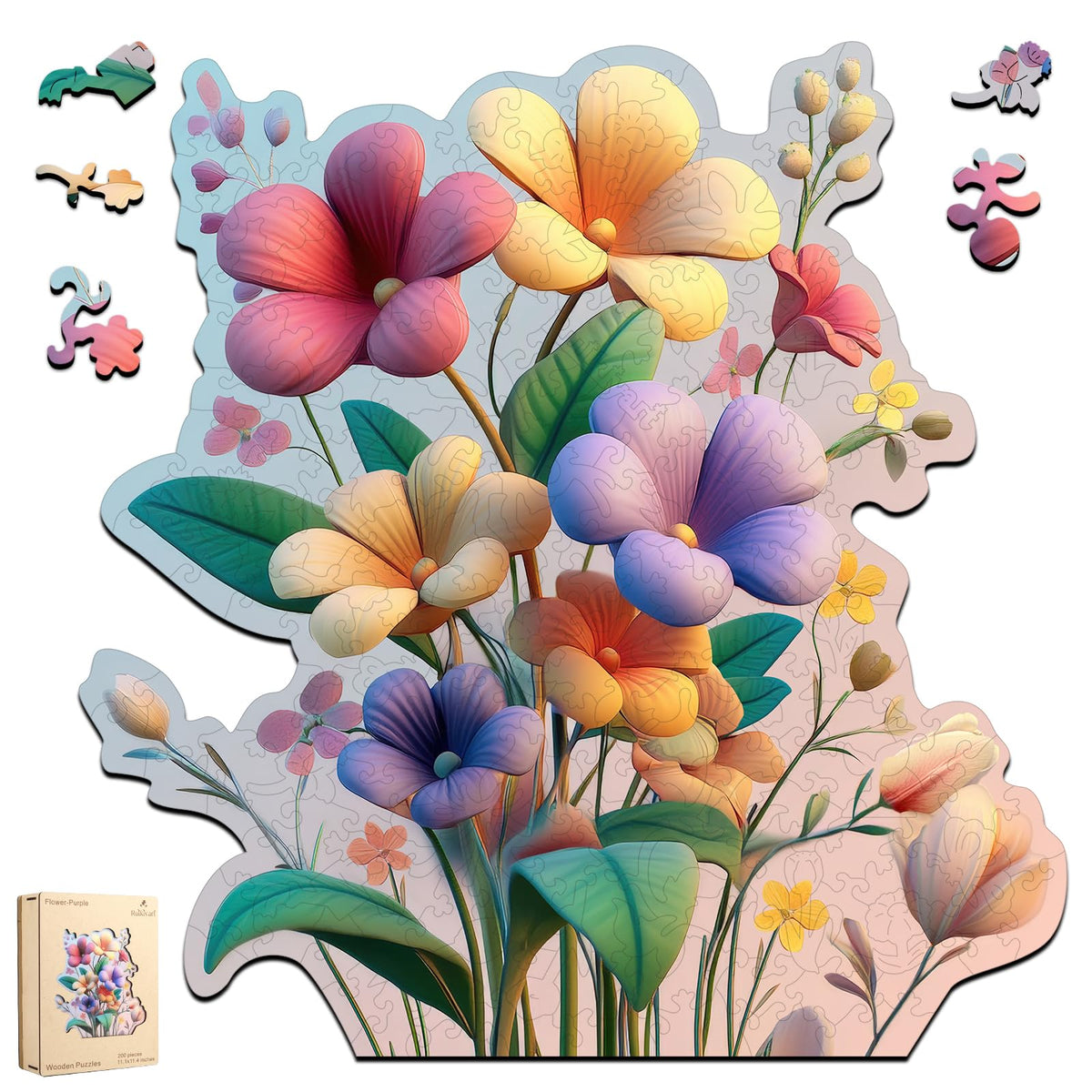 Wooden Puzzles for Adults (Flower Purple / 200 pieces)
