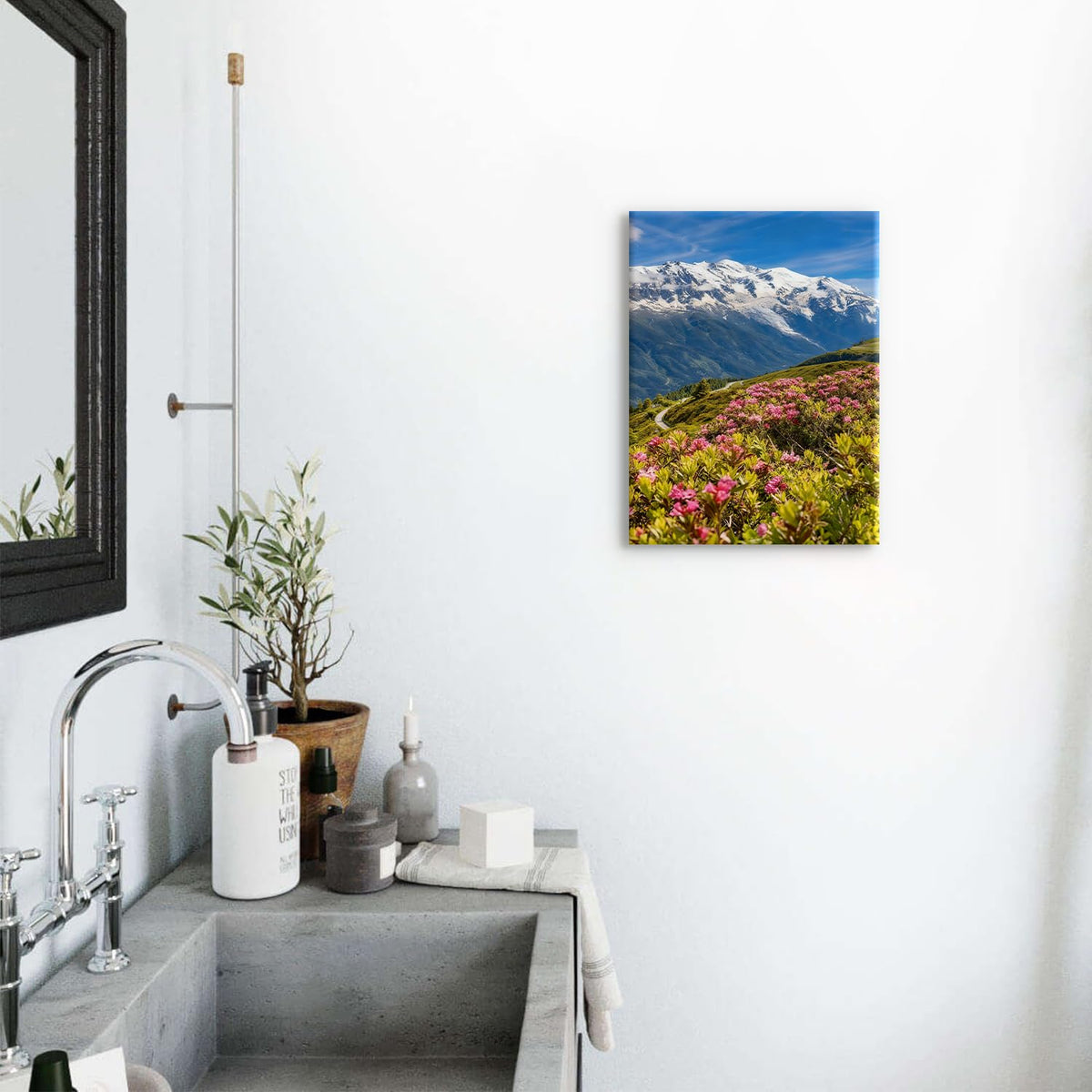 Nature Landscape Wall Art for Living Room Decor National Park Posters Snow Mountain Range Road Pictures Green Tree Wildflower Painting Poster Country Botanical Artwork for Bedroom Home Decorations 12x16" (16"L x 12"W / Mountain Flower)