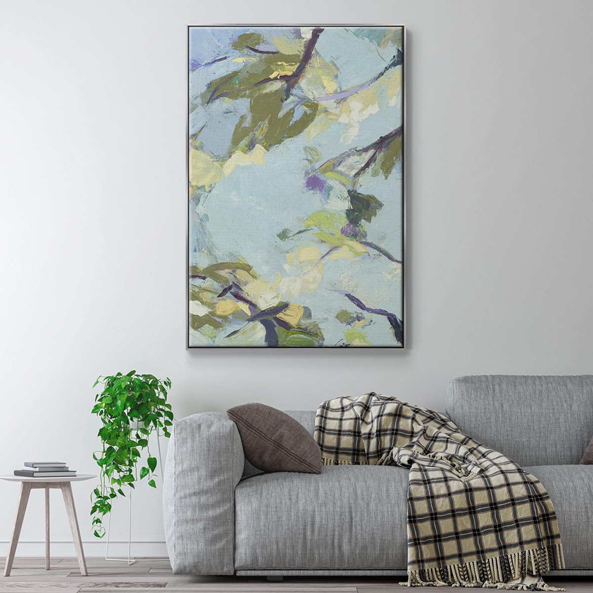 Abstract Nature Art Silver Floater Frame Home Paintings & Prints Blue Sky & Trees Reflection in a Lake Canvas Wall Decorations for Bedroom Classroom Office (37"L x 25"W / Aqua Sky)