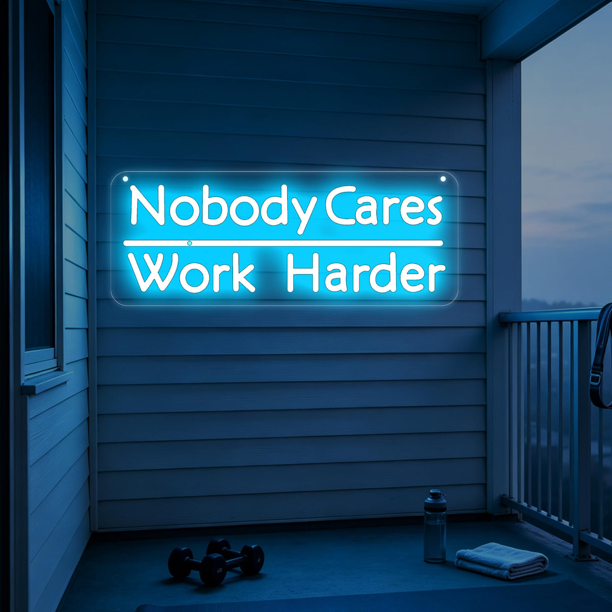 Nobody Cares Work Harder Neon Sign Motivational Wall Decor (Nobody Cares-Ice Blue)