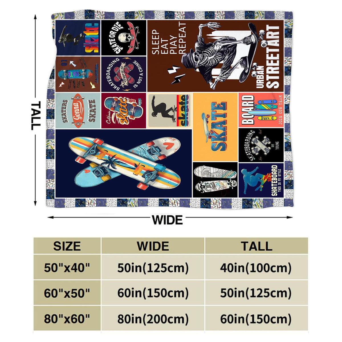 Skateboard Throw Blanket (60"x80" / Skate)