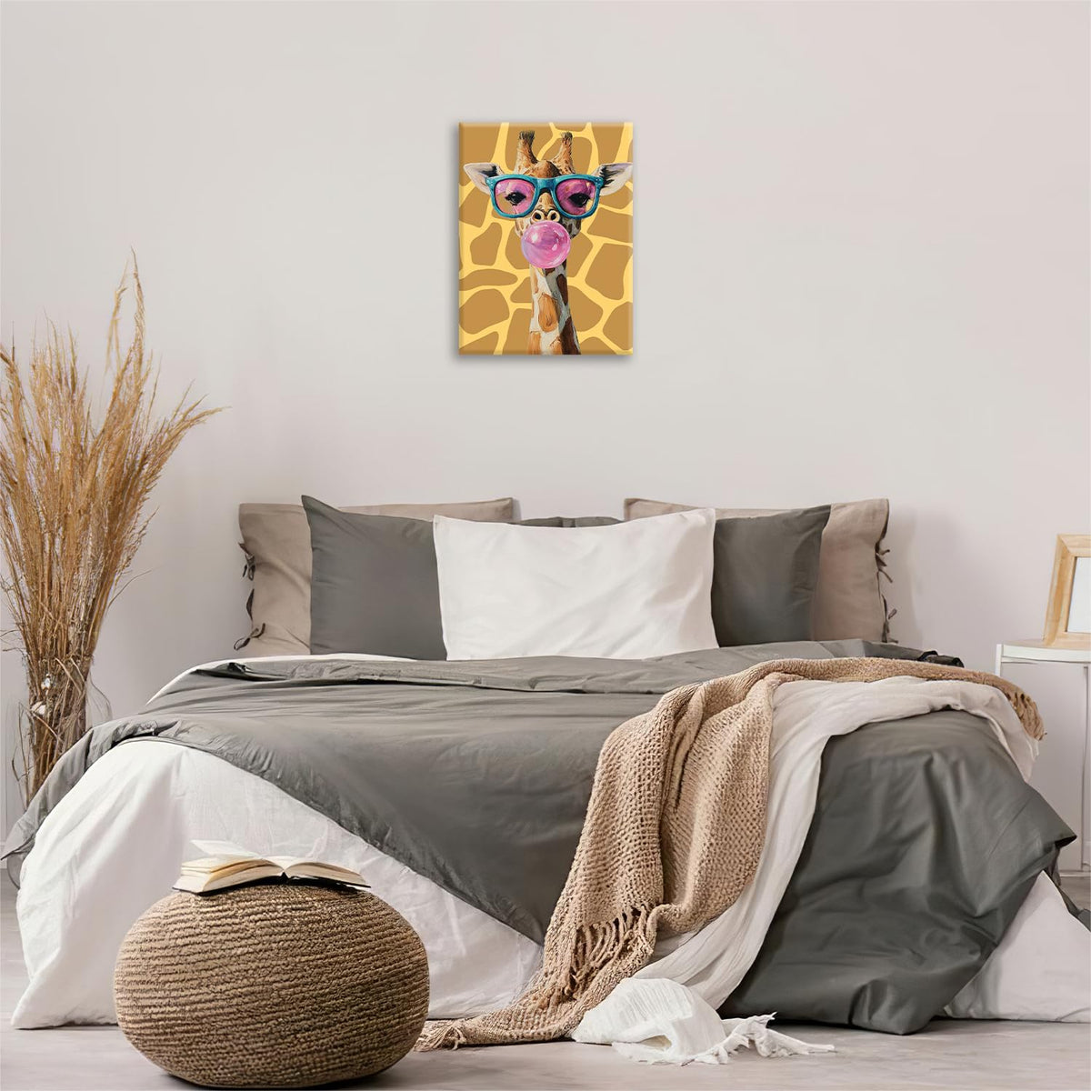 Funny Giraffe Canvas Wall Art Animal Print Painting Framed ArtWork 12"x16" (Funny Giraffe / 16"L x 12"W)