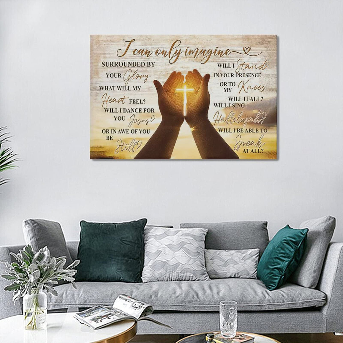 Christian Cross In Hands Wall Art Rustic I Can Only Imagine Wall Decor Gold Country Pictures Canvas Prints Motivational Framed Modern Artwork for Church Home Living Room Bedroom Bathroom 24"x16" (Cross 1 / 24"L x 16"W)