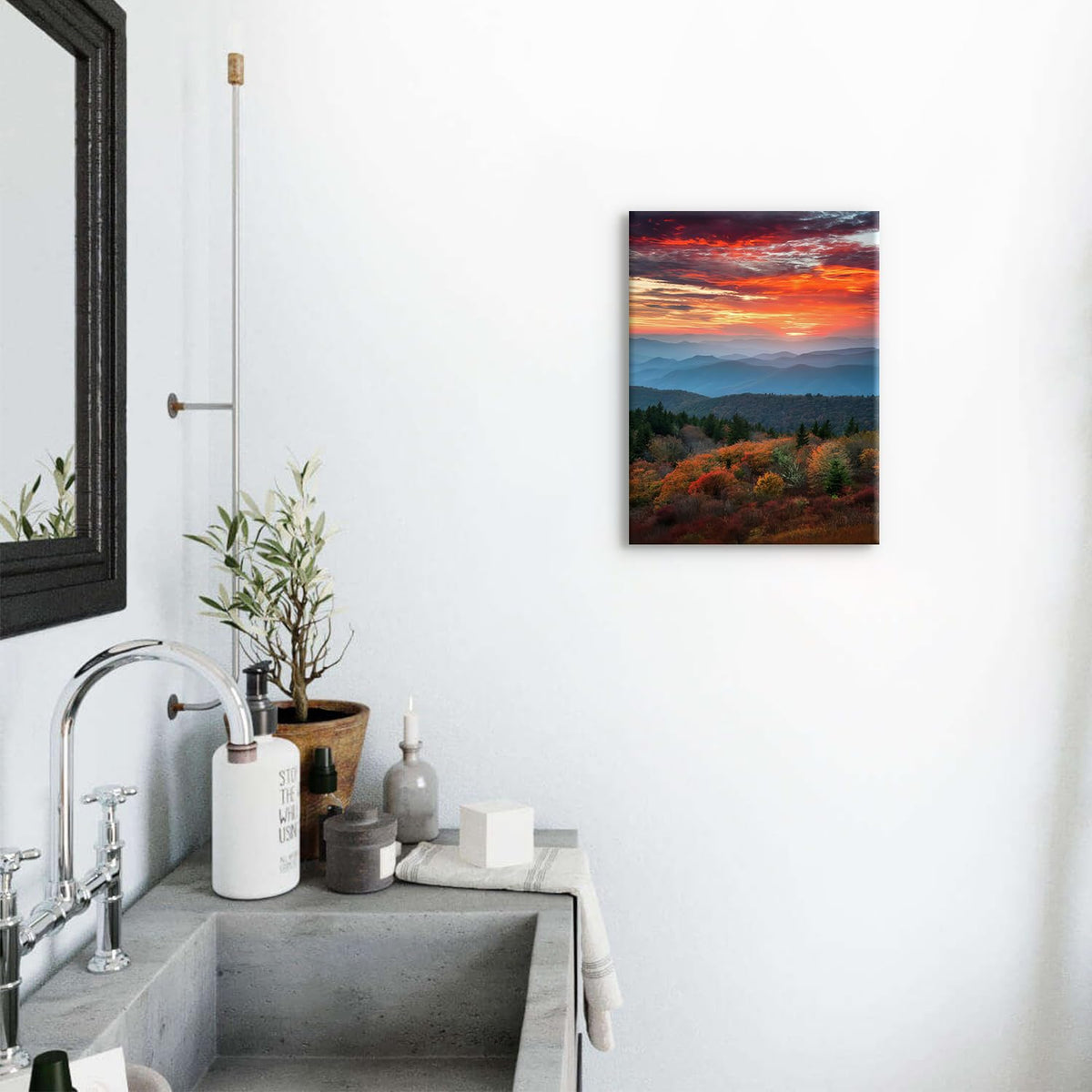 Blue Ridge Mountains Wall Art Fall Sunset Smoky Mountain Canvas Pictures Living Room Decor Nature Landscape Prints Paintings National Park Poster Autumn Misty Forest Artwork for Home Decoration 12x16" (16"L x 12"W / Blue Ridge)