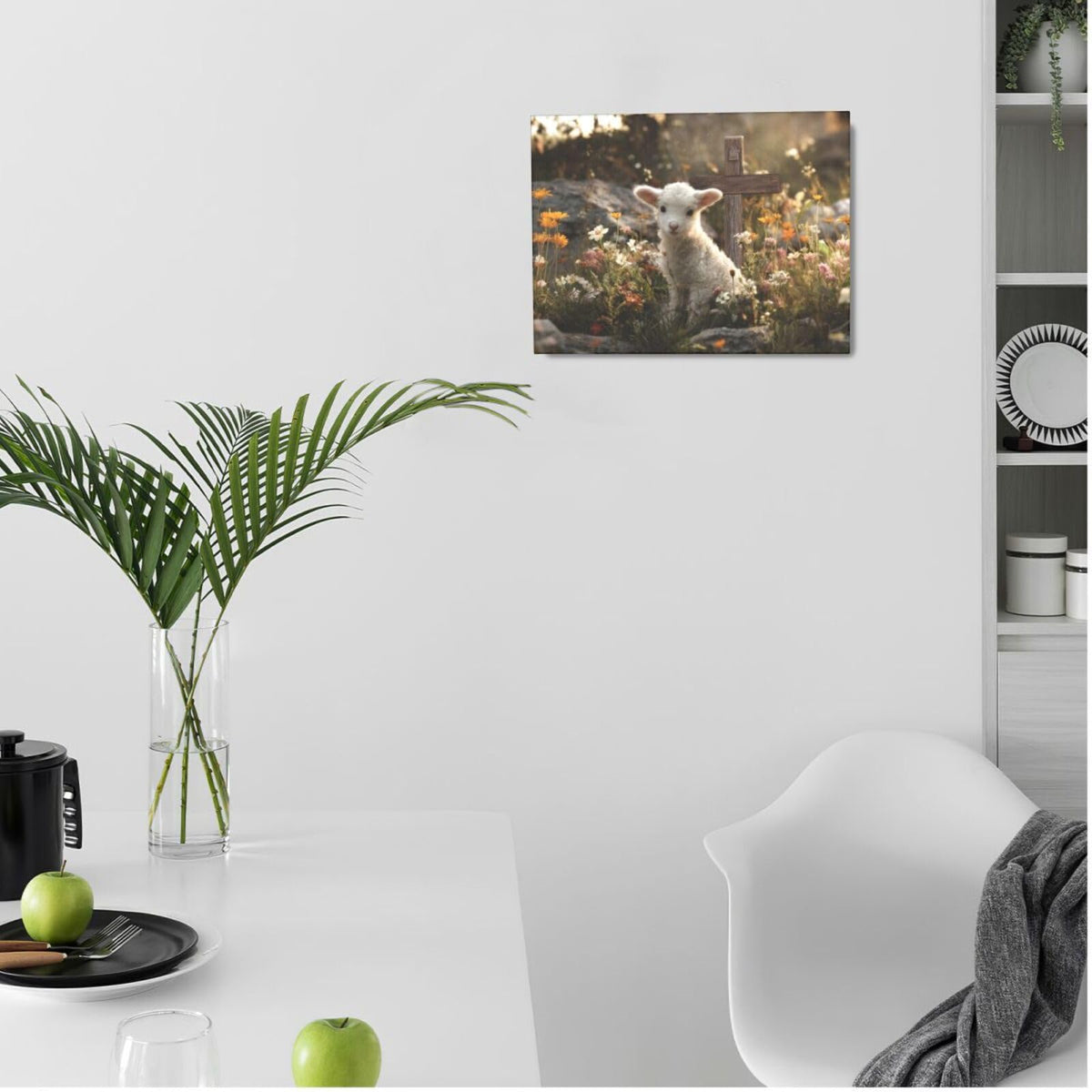 Farmhouse Lamb Wall Art For Kids Christian Cross Canvas Wall Decor Christ Pictures Paintings Prints Religious Bible Artwork Framed Decorations For Church Prayer Room Nursery Bathroom Bedroom Living Room Gifts 16" x 12" (Jesus Lamb / 16"L x 12"W)