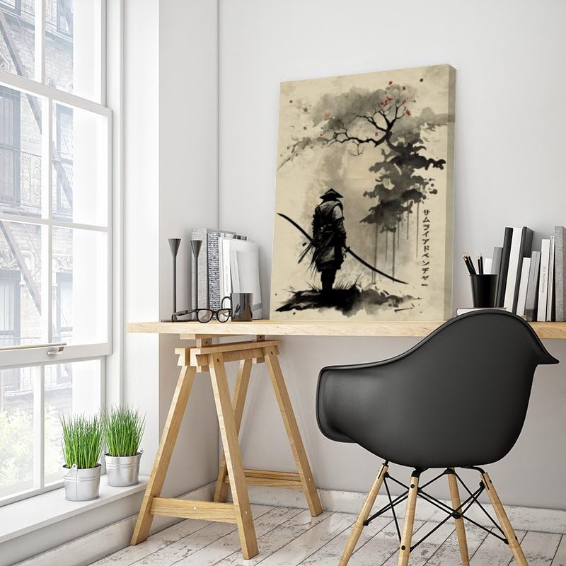 Beautiful Samurai Journey Poster Print by MCAshe Art Printed Beige Aesthetic Wall Decor for Home Office (12"L x 8"W / Frame-2)