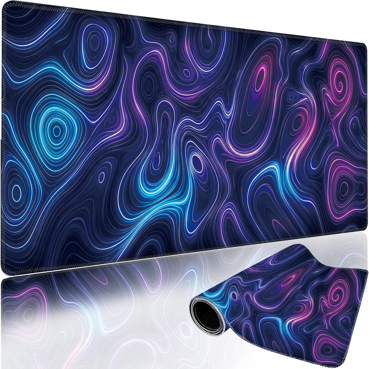 Blue Purple neon Terrain Extended Gaming Mouse pad (Blue-purple neon terrain / 35.4L x 15.7W inches)