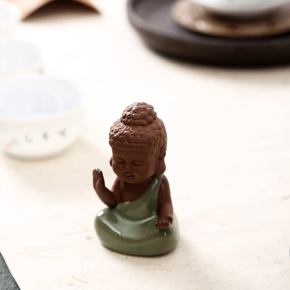 Ceramic Tiny Cute Baby Buddha Statue Monk Figurine for Home Decoration Zen Decor Peaceful Rulai Figurine (D)
