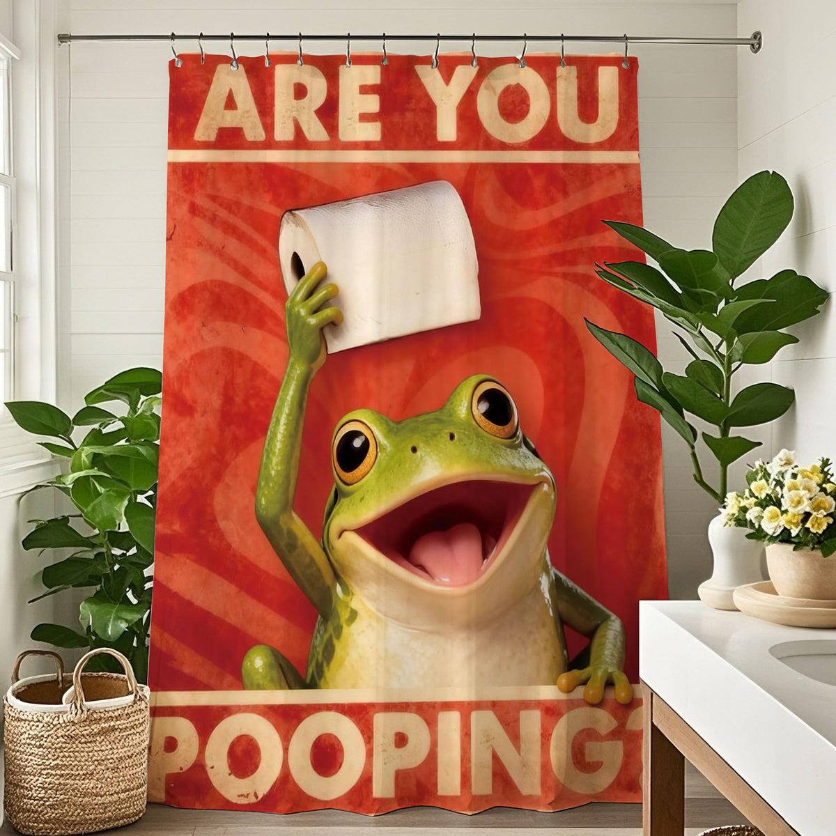 Funny Frog Shower Curtain Cute Are You Pooping Frog Kids Bathroom Decor (60"W x 72"L (Pack of 1) / Funny Frog2)