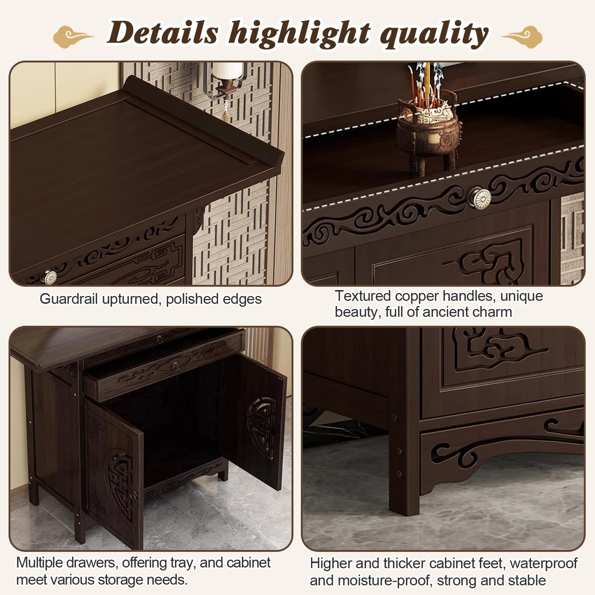 Altar Table with Drawer and Door (39.4''×15.7''×39.4''/100×40×100cm / Rich Mahogany With Door)