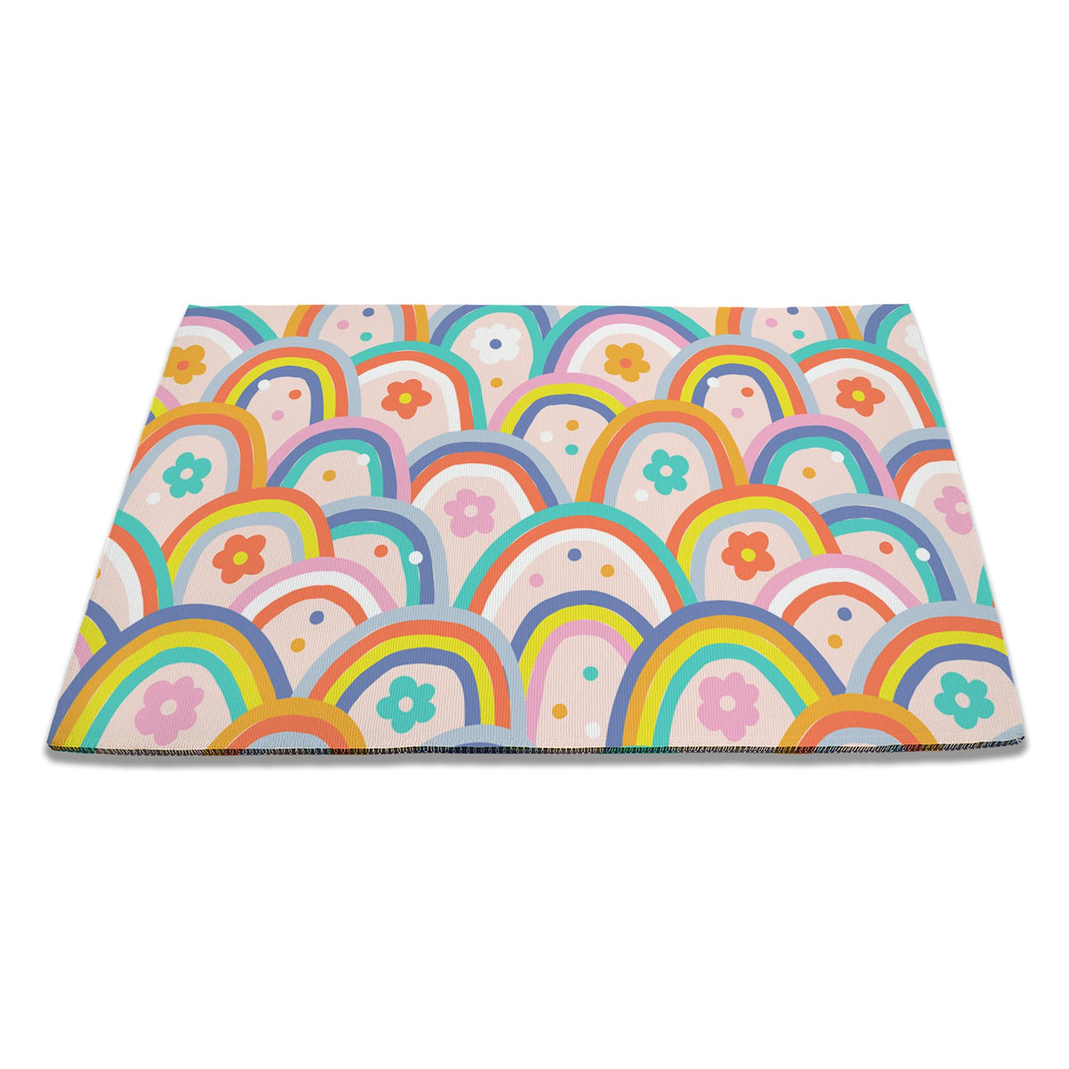 Boho Rainbow Groovy Flowers Door Mat (Boho Rainbow Groovy Flowers)
