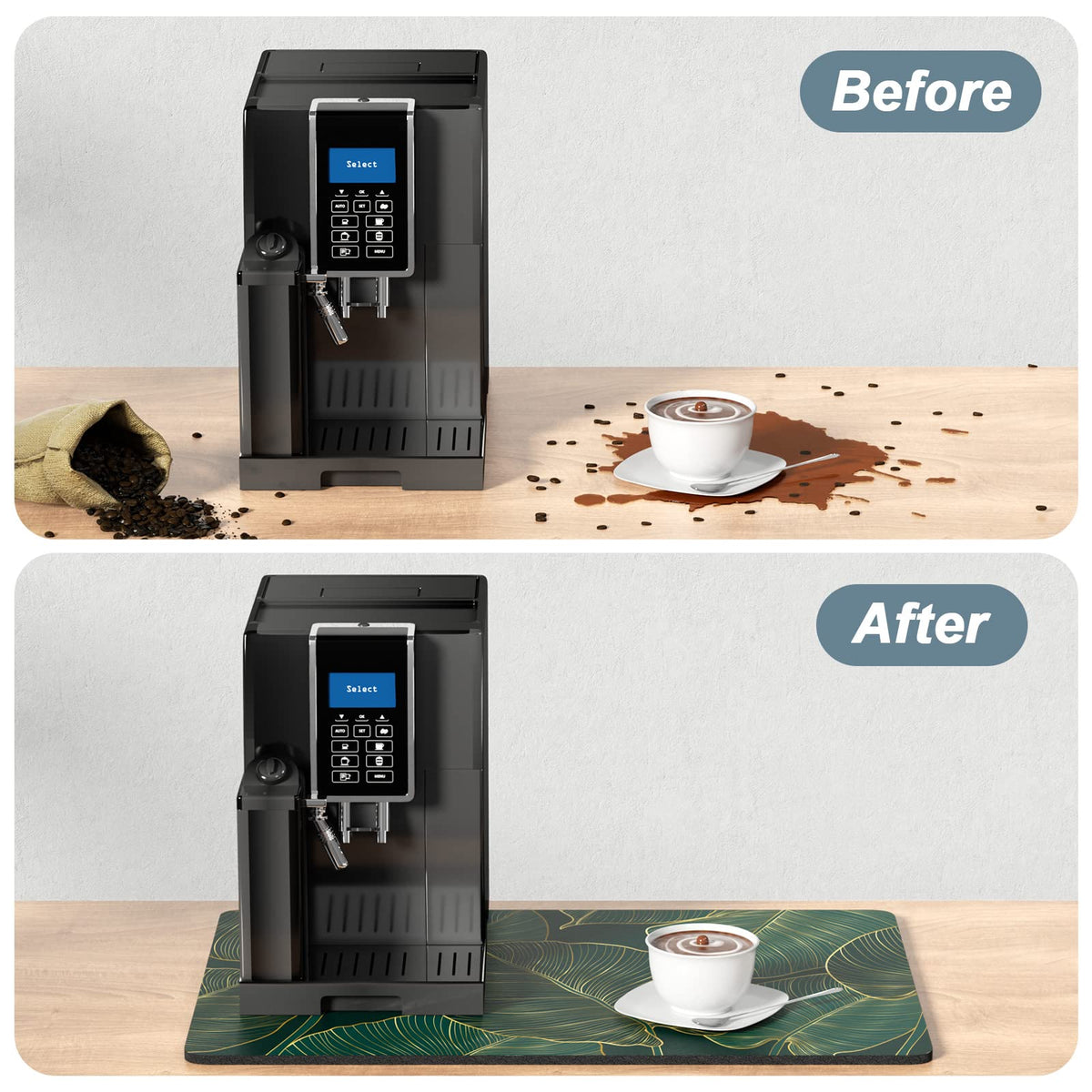 Coffee Mat 16" x 24" Cute Tropical Theme Coffee Bar Mats for Espresso Machine Station Accessories and Organizer (Tropical Palm Leaves / 16" x 24")