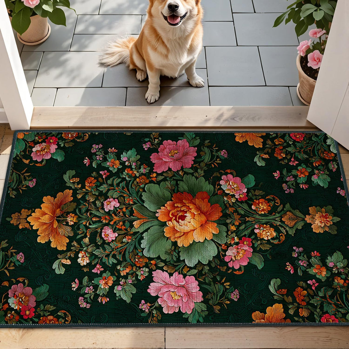 Vintage Green Botanical Floral Area Rugs (11- / 2' x 3' (Rectangular))