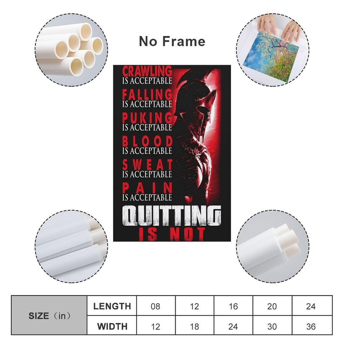 Spartan Quitting Is Not Motivational Gym Fitness Warrior Helmet Canvas Printing Wall Art Prints Wall Decor Posters Red Black Stoic Home Gym Bedroom Office Training Inspiration 20x30inch (style-19 / 20x30inch(50x75cm) Unframe)