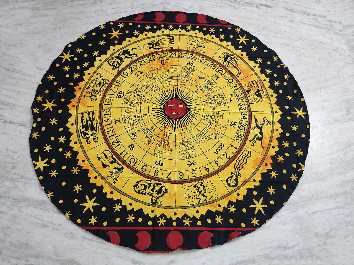 Round Beach Tapestry Turquoise Mandala Throw (3'6" (Round) / Yellow Black)