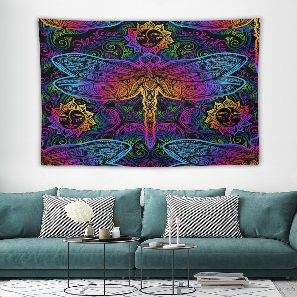 Mandala Boho Tapestry Wall Hanging Colorful Dragonfly Sun Bohemian Tapestries Home Decor for Living Room Bedroom Apartment Farmhouse Dorm 40"x60" (40"L x 60"W / Mandala-3)
