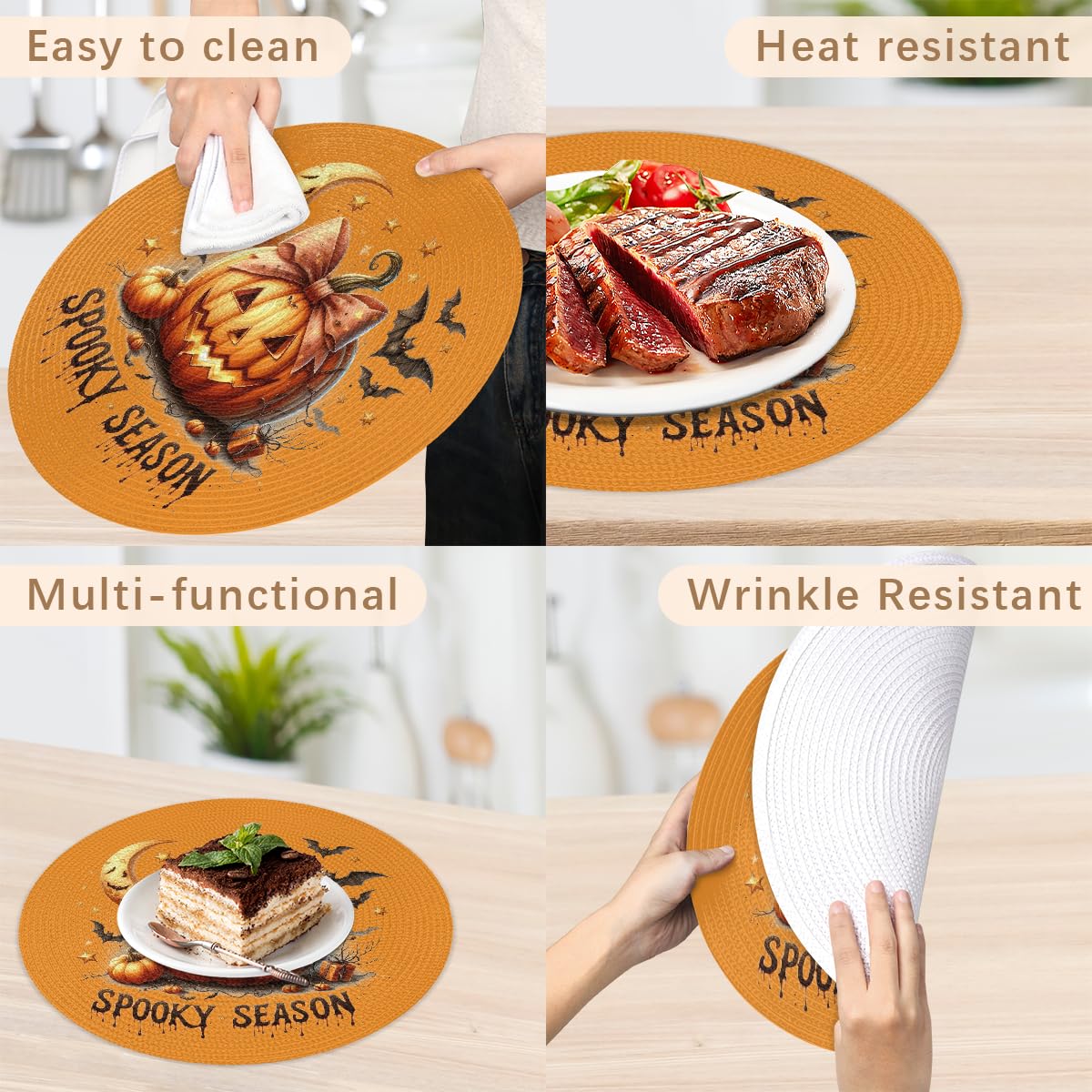 Halloween Woven Placemats Round Placemats Set of 4 for Festival Party (B 011 / 4 pieces)